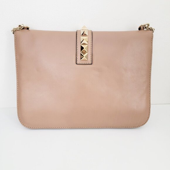 Valentino Vitello Large Glam Lock Rockstud Flap Bag Poudre - Picture 7 of 15